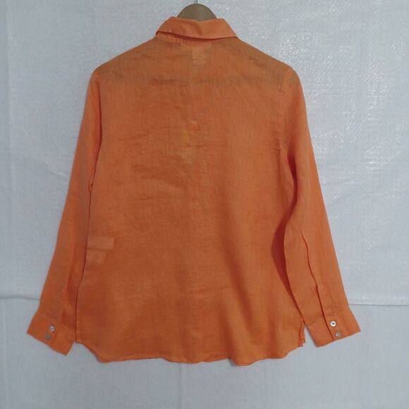 C&C California Linen Top Size S Orange Long Sleeve Button Up Tunic Shirt NEW - Picture 2 of 8